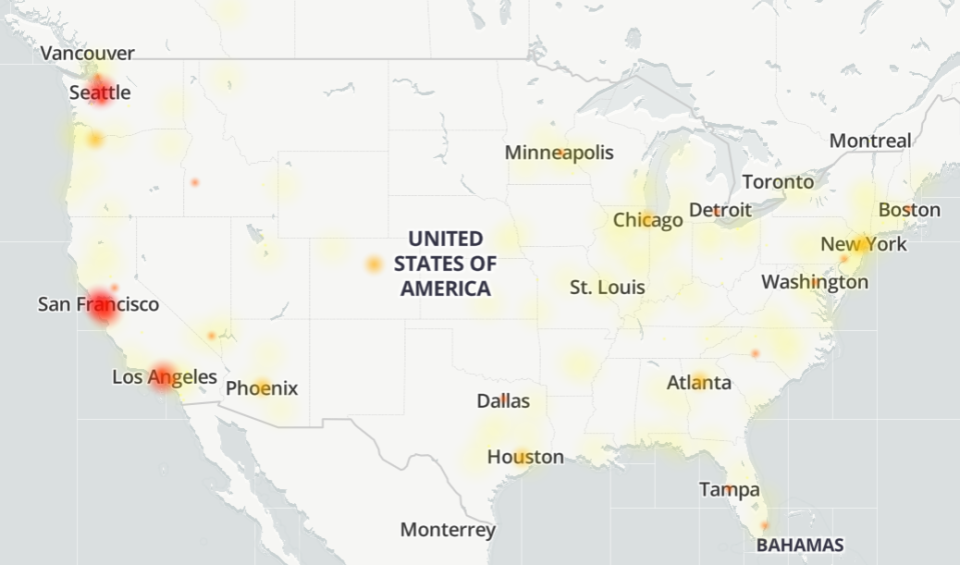 Map showing Meta Facebook service outages being reported online as of March 5, 2024 11 a.m. ET