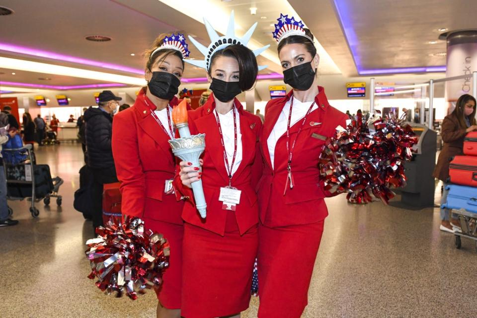 Virgin Atlantic cabin crew staff at London Heathrow Airport’s T3 (Doug Peters/PA) (PA Wire)