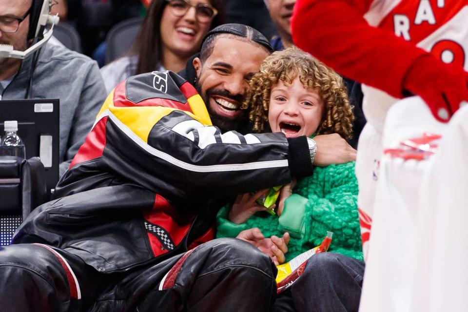 <p>Cole Burston/Getty</p> Drake and his son Adonis