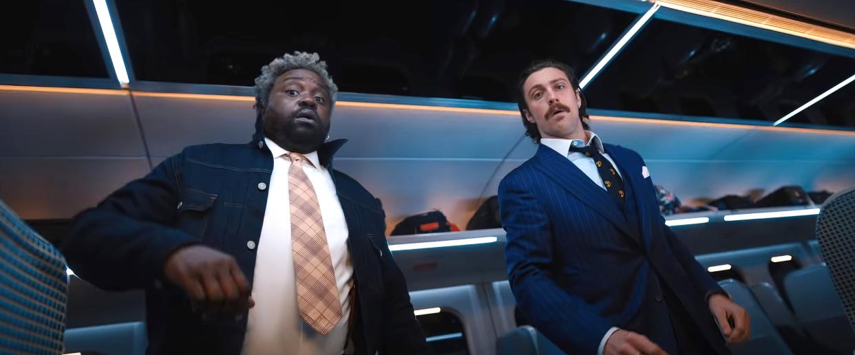 Brian Tyree Henry and Aaron Taylor-Johnson in “Bullet Train.” - Credit: ©Sony Pictures/Courtesy Everett Collection