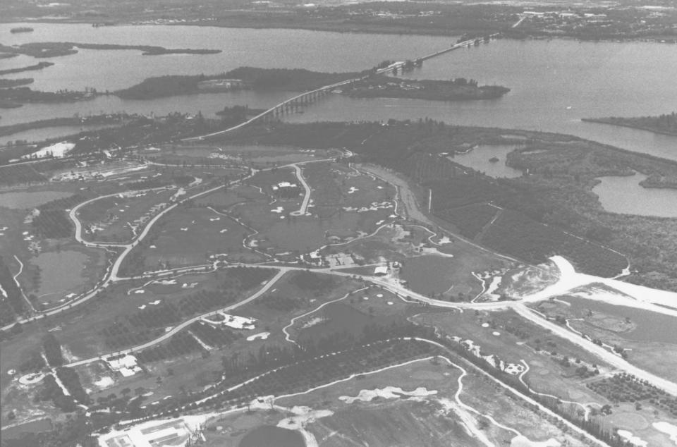 In this image, estimated to be from the late 1980s, the Orchid Island Golf and Beach Club is shown with the Wabasso Bridge in the background. Neither the bridge nor County Road 510 had traffic issues then.