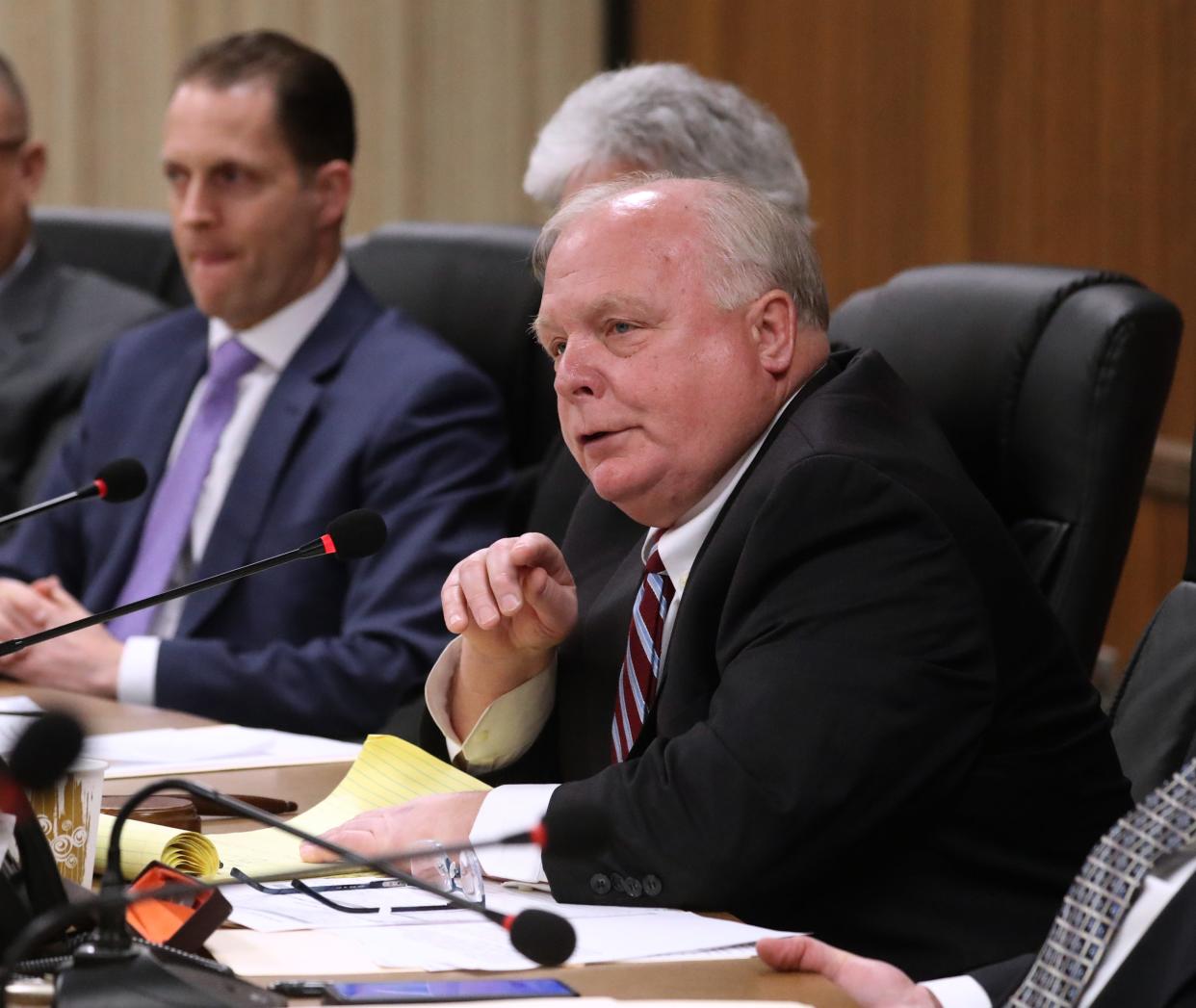 Haverstraw Supervisor Howard Phillips speaks during a joint special meeting of the Haverstraw town board and planning board to vote on a settlement deal in a land-use federal lawsuit by K'hal Bnei Torah of Mount Ivy at town hall in Thiells Feb. 13, 2023.  