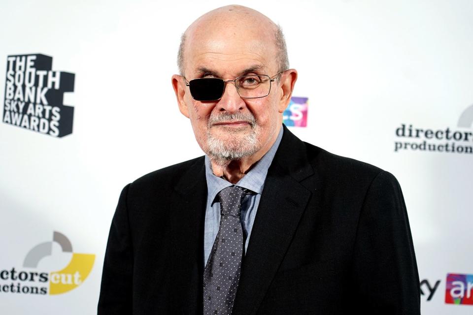 <p>Jordan Pettitt/PA Images via Getty Images</p> Salman Rushdie before receiving his Outstanding Achievement award at the South Bank Sky Arts Awards on July 2, 2023
