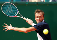 Tennis - ATP 1000 - Monte Carlo Masters - Monte-Carlo Country Club, Roquebrune-Cap-Martin, France - April 20, 2019 Russia's Daniil Medvedev in action during his match against Serbia's Dusan Lajovic REUTERS/Eric Gaillard