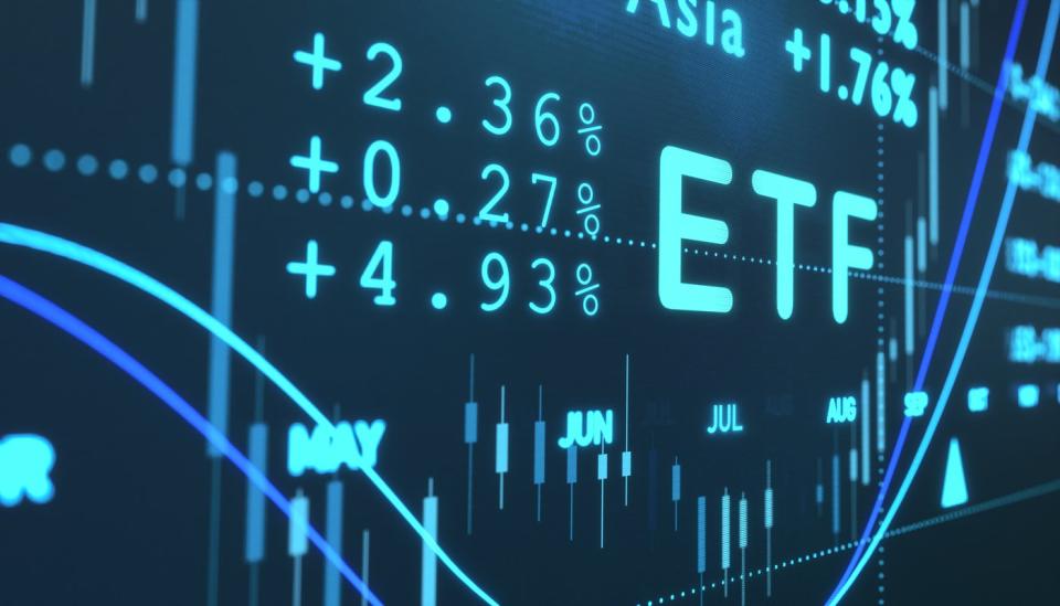 A trading screen showing numbers and the abbreviation ETF.