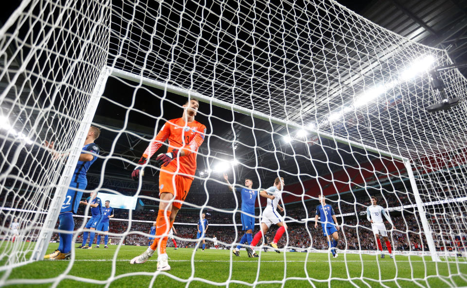 Slovakia’s Martin Dubravka looks dejected after England’s Eric Dier scores their first goal Action Images via Reuters/Carl Recine