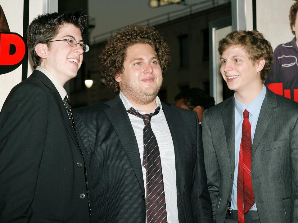 Christopher Mintz-Plasse, Jonah Hill, and Michael Cera at the premiere of "Superbad."