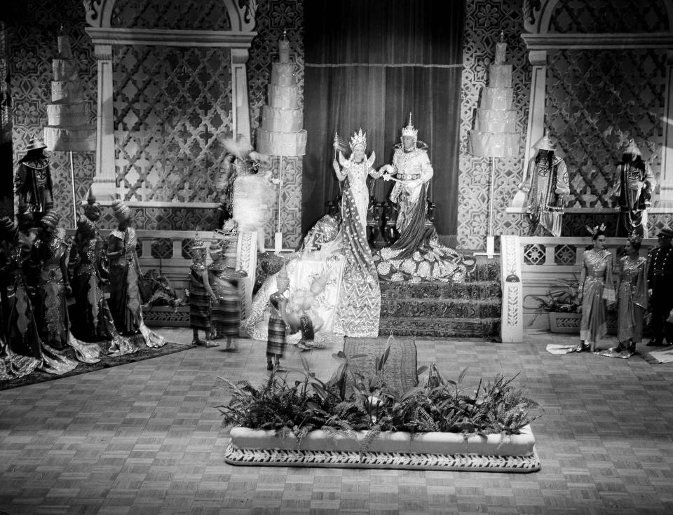 General view of the court and the king and queen of the Kreme of Mystic at the Mardi Gras ball in new Orleans, La., 1948. (AP Photo, file)