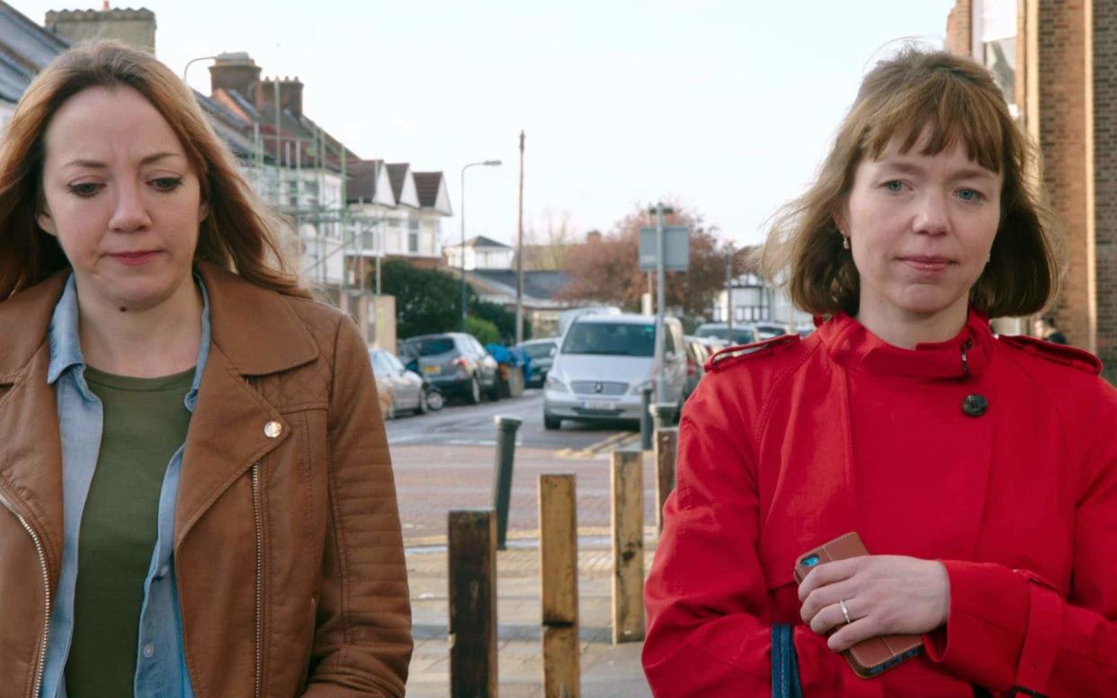 On the school run: Liz (Diane Morgan, left) and Julia (Anna Maxwell-Martin) in BBC parenting sitcom Motherland - BBC