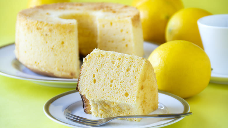 Slice of chiffon cake on a plate