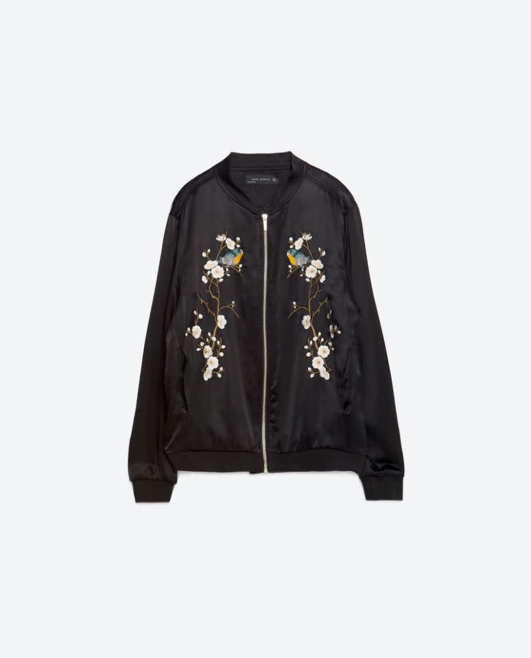 Blouson bomber brodé de fleurs