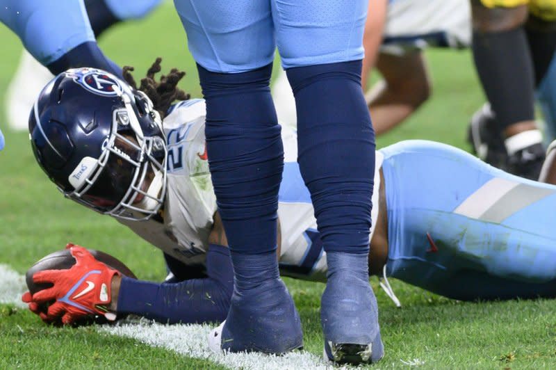 Running back Derrick Henry scored two touchdowns in a Tennessee Titans win over the Miami Dolphins on Monday in Miami Gardens, Fla. File Photo by Archie Carpenter/UPI