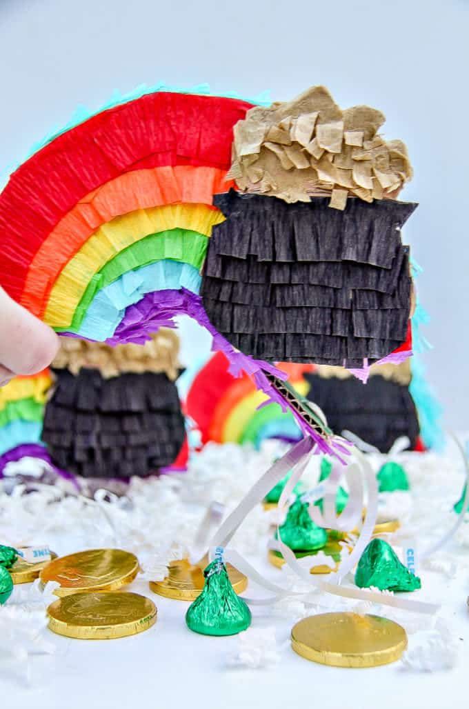 DIY St. Patrick’s Day Mini Rainbow Piñatas