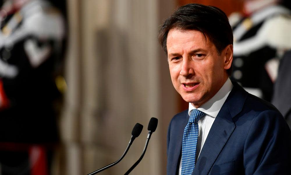 <span class="element-image__caption">Giuseppe Conte addresses journalists after a meeting with Italy’s president, Sergio Mattarella.</span> <span class="element-image__credit">Photograph: Vincenzo Pinto/AFP/Getty Images</span>