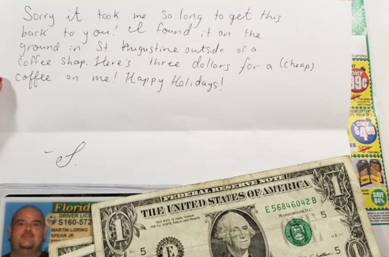 A man who lost his wallet 100 miles away from home found it in his mailbox, with no stamp or envelope. It even came back with a bonus. (Photo: Clay LePard via Twitter)