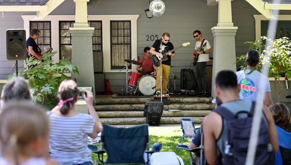 Safari Party performs during Modesto Porchfest in Modesto, Calif., Sunday, May 21, 2023.