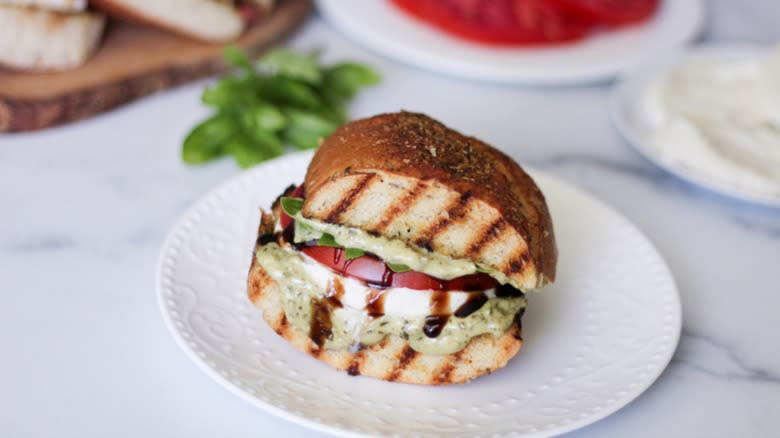 grilled caprese sandwich on plate