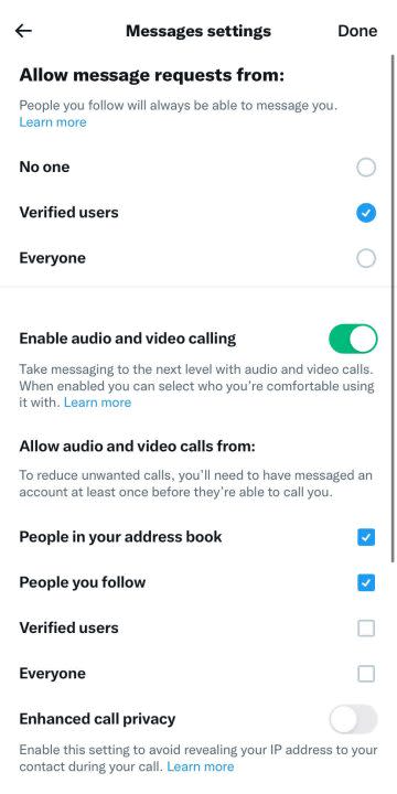 The settings screen for audio and video calls on X. (Addy Bink/Nexstar)