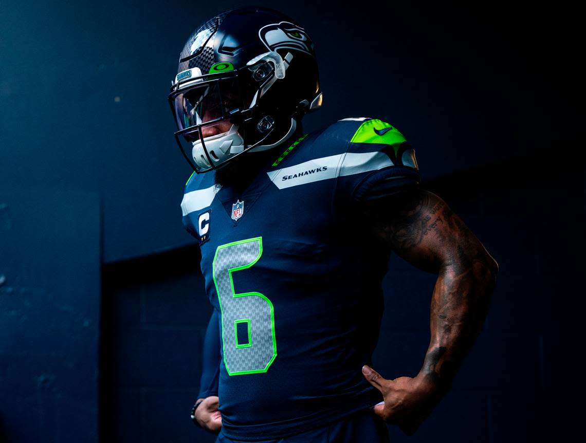 Seattle Seahawks safety Quandre Diggs (6) walks out of the tunnel before the start of an NFL game against the Seattle Seahawks at Lumen Field in Seattle Wash. on Jan. 1, 2023. The Seahawks defeated the Jets 23-6.