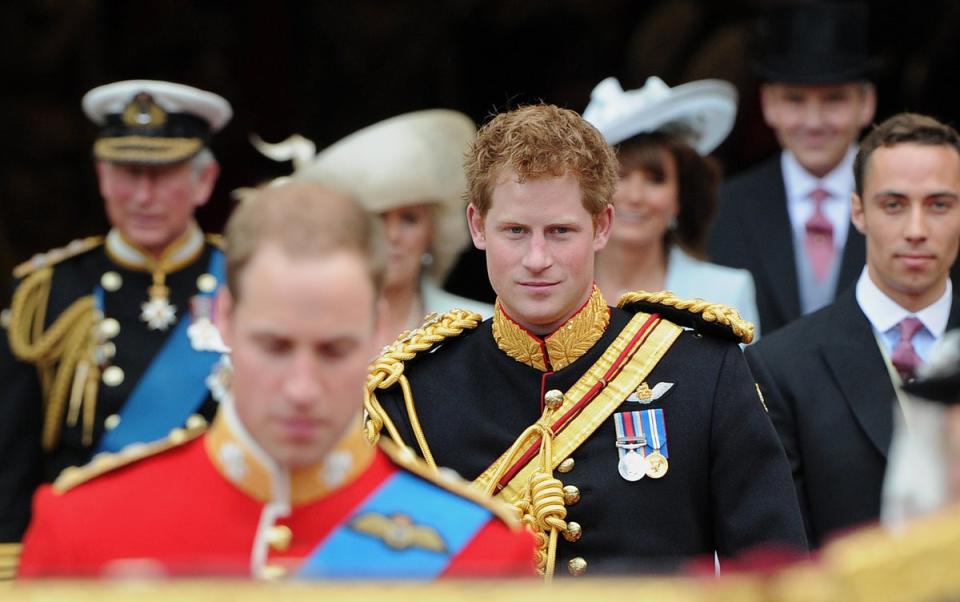 Prince Harry in military uniform at the wedding of the Prince of Wales and Kate Middleton in 2011 (AFP via Getty)