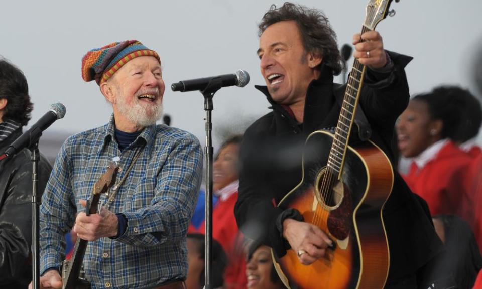 Pete Seeger and Bruce Springsteen at the Obama inauguration