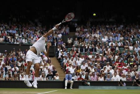 Britain Tennis - Wimbledon - All England Lawn Tennis & Croquet Club, Wimbledon, England - 4/7/16 Switzerland's Roger Federer in action against USA's Steve Johnson REUTERS/Andrew Couldridge