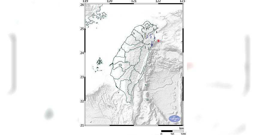 宜蘭發生規模4.3地震。（圖／中央氣象局）