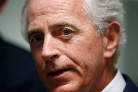 U.S. Senator Bob Corker (R-TN) speaks with news media at the U.S. Capitol building in Washington, U.S., July 16, 2018. REUTERS/Leah Millis