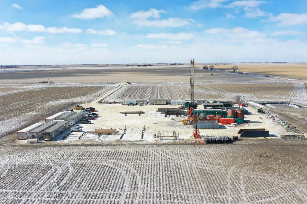 Aerial view of drilling operations by Natural Hydrogen Energy LLC in Nebraska (Courtesy of Natural Hydrogen Energy LLC)