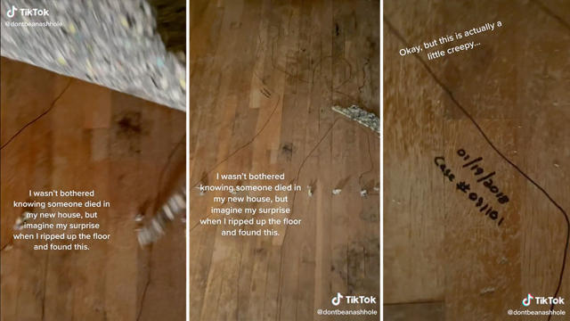 TikToker discovers creepy crime scene outline under carpet