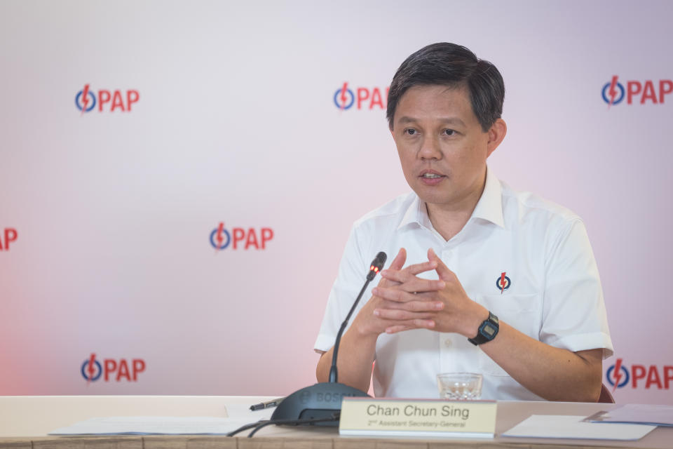 People's Action Party second assistant secretary-general Chan Chun Sing during a party media conference during the General Election. (PHOTO: PAP)