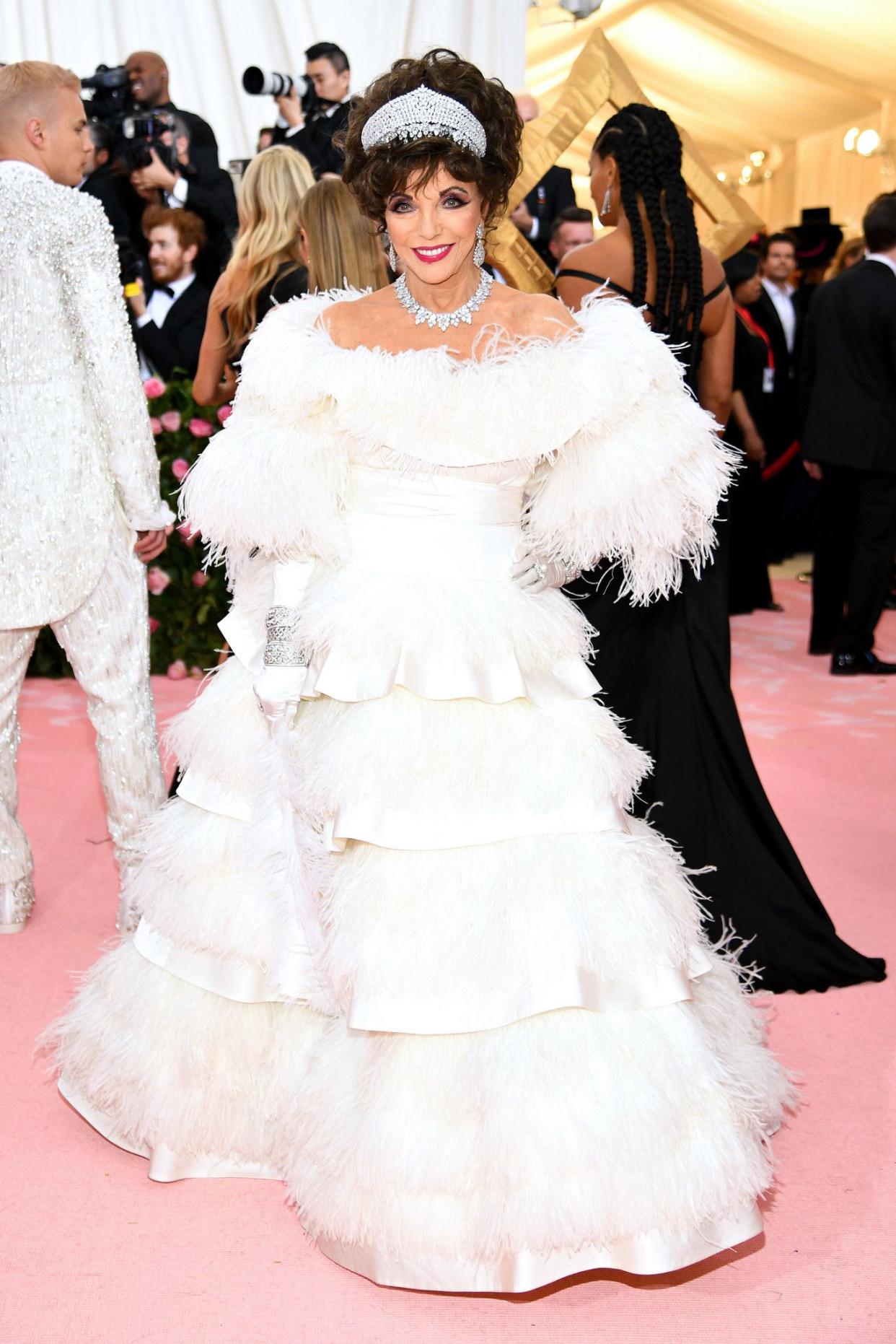 Joan Collins attends The 2019 Met Gala Celebrating Camp: Notes on Fashion at Metropolitan Museum of Art on May 06, 2019 in New York City.