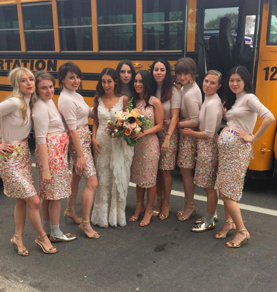 <p>Lena Dunham donned an unconventional bridesmaid dress for her friend Audrey Gelman’s wedding. The actress wore a turtleneck and personalised J Crew embellished skirt for the ceremony. Erm, the most fashion-forward wedding yet? <em>[Photo: Instagram]</em> </p>