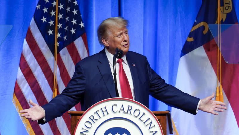 Former President Donald Trump speaks during the North Carolina Republican Party Convention in Greensboro, N.C., Saturday, June 10, 2023.