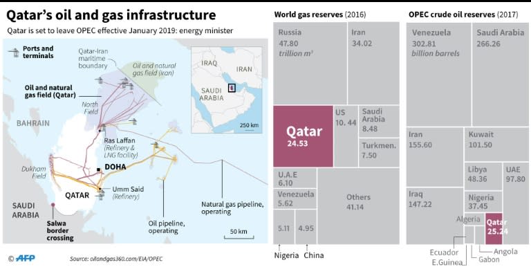 Graphic showing Qatar's oil and gas infrastructure and reserves
