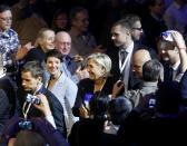 AfD (Alternative for Germany) chairwoman Frauke Petry, left, and Far-right leader and candidate for next spring presidential elections Marine le Pen from France enter the room at the beginning of a meeting of European Nationalists in Koblenz, Germany, Saturday, Jan. 21, 2017. (AP Photo/Michael Probst)