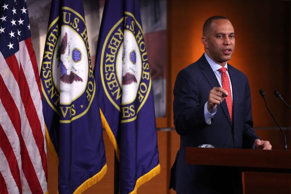 U.S. House Minority Leader Rep. Hakeem Jeffries, D-N.Y., speaks during a weekly news conference at the U.S. Capitol on April 28, 2023 in Washington, DC.