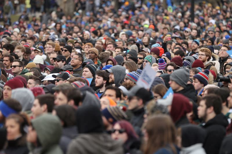 Supporters of Democratic 2020 U.S. presidential candidate Senator Bernie Sanders attend his rally in Boston