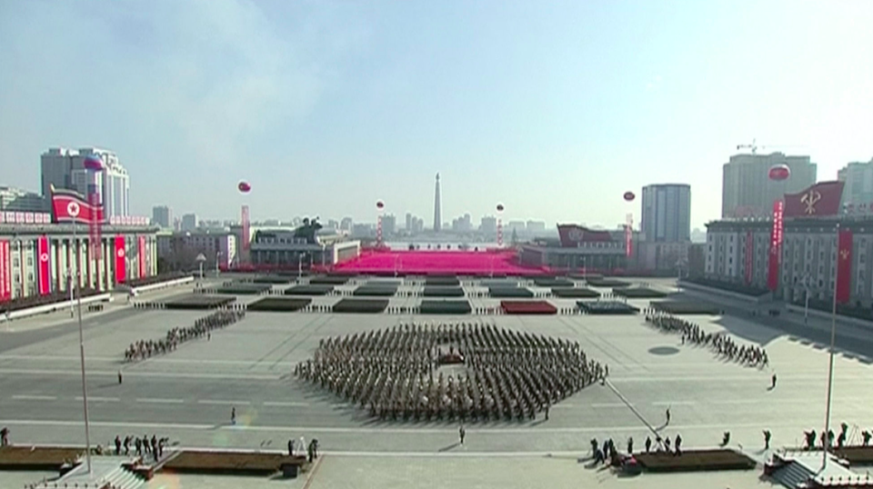 <em>North Korea held a huge military parade the day before the Winter Olympics in the South (AP)</em>