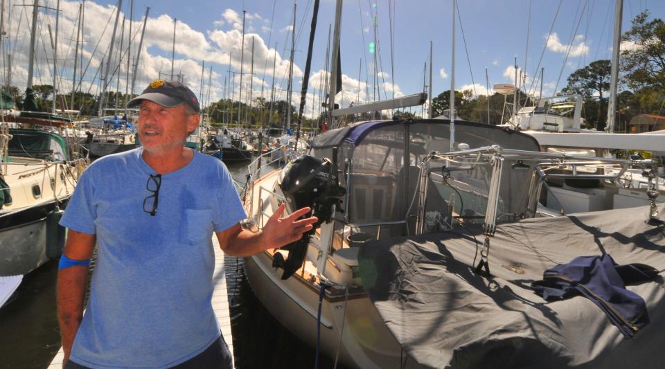 Tim Zuelke rode out the storm on Dream Again, a 35-foot Island Packet 350, docked at Cape Crossing Marina on Merritt Island. He helped others secure his neighbor's boat in the middle of the storm.