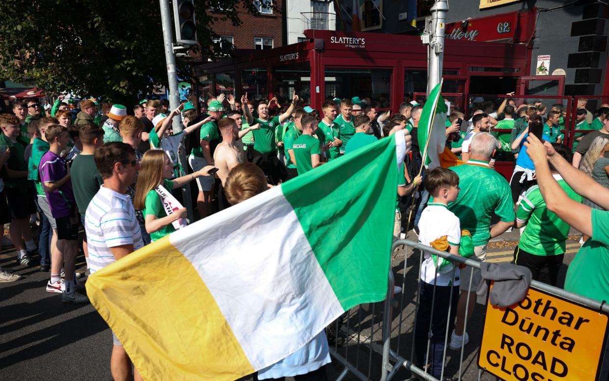 Ireland fans gather ahead of the game in Dublin