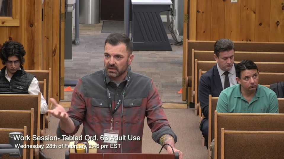 Forrest Parker, General Manager of Qualla Enterprises LLC, speaks during the Feb. 28 work session on the Eastern Band of Cherokee's adult use marijuana ordinance.