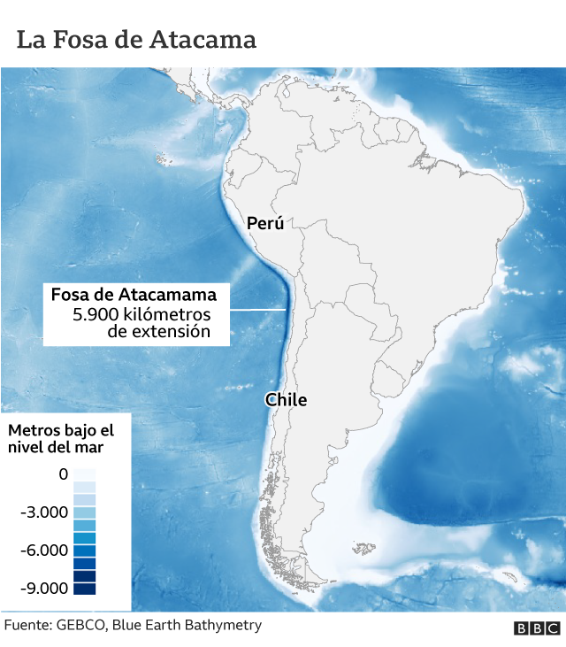 Mapa mostrando la ubicación de la Fosa de Atacama