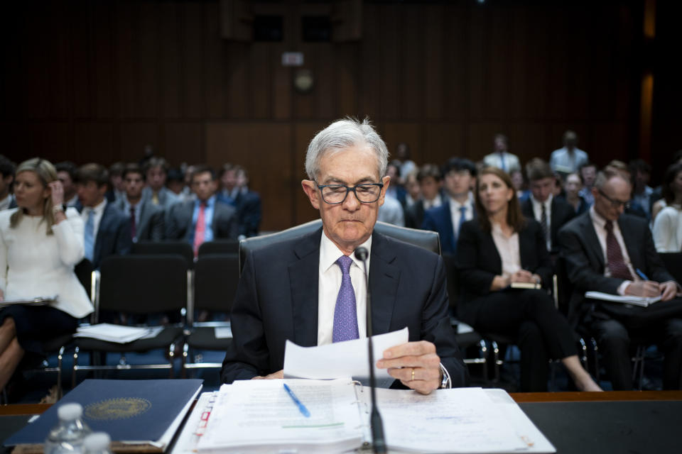 WASHINGTON, DC - JULY 9: Chair of the Federal Reserve of the United States Jerome Powell speaks during a Senate Banking, Housing, and Urban Affairs Committee hearing on the Semiannual Monetary Policy Report to Congress at the U.S. Capitol on July 9, 2024 in Washington, DC. Powell in earlier remarks was quoted, 