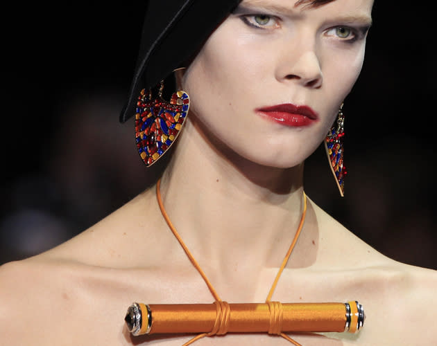 Armani Prive SS13: Statement earrings and embellishments made for a colourful catwalk show ©Reuters