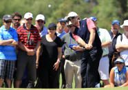 MELBOURNE, AUSTRALIA - NOVEMBER 20: Hunter Mahan of the U.S. Team hits his third shot on the second hole during the Day Four Singles Matches of the 2011 Presidents Cup at Royal Melbourne Golf Course on November 20, 2011 in Melbourne, Australia. (Photo by David Cannon/Getty Images)