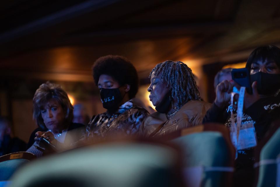 Martha Reeves talks with others while waiting for the showing of the 'Boblo Boats: Detroit Ferry Tale' movie during the festival's opening night Sept. 22 at Redford Theatre in Detroit.