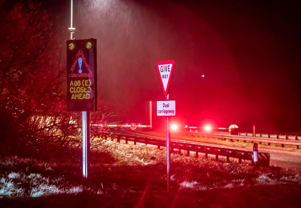 The A66 near Brough in Cumbria closed due to