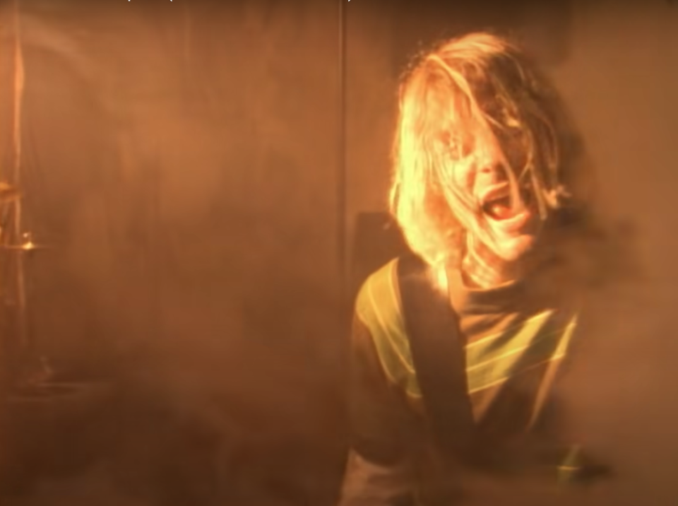 Kurt Cobain sings in the "Smells Like Teen Spirit" music video.