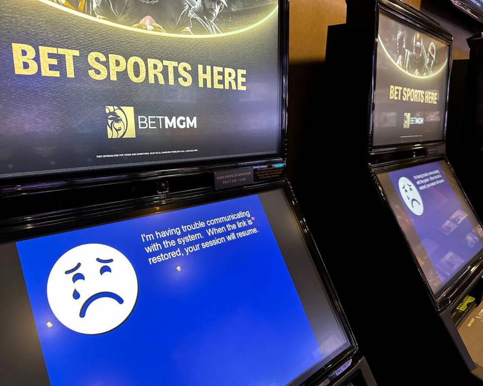 PHOTO: Betting kiosks at the sportsbook at MGM Grand in Las Vegas on Sept. 12, 2023. (Las Vegas Review-journal/TNS via Getty Images)